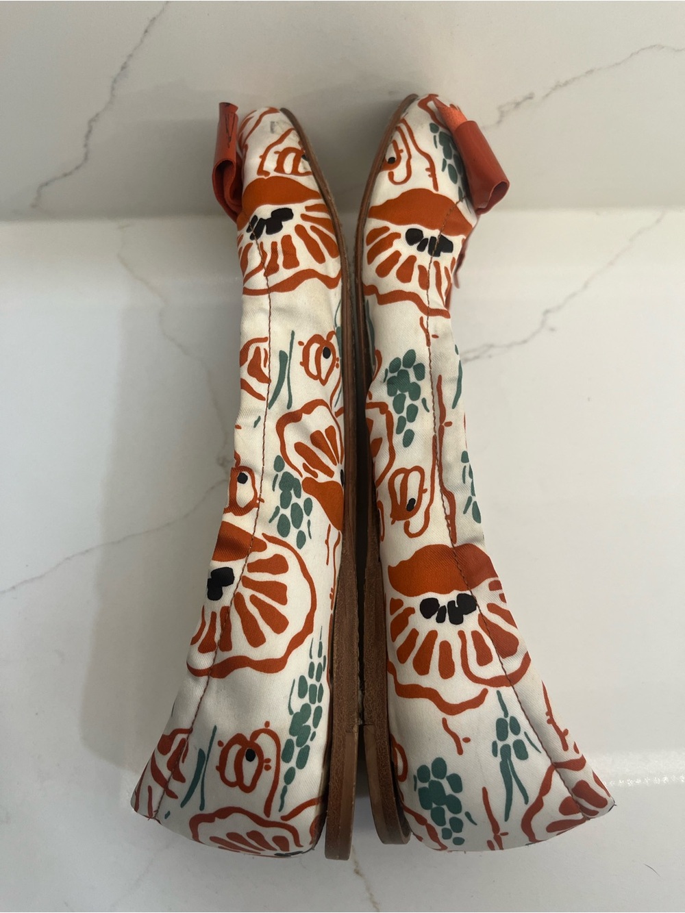 Prada Floral Print Ballet Flats with Patent Leather Bow | Made in Italy - Picture 8 of 10
